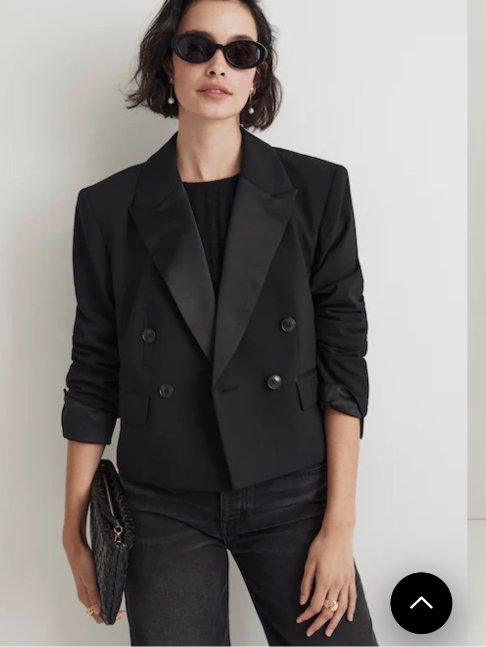 Madewell Black Double-Breasted Cropped Tuxedo Blazer, Size 8